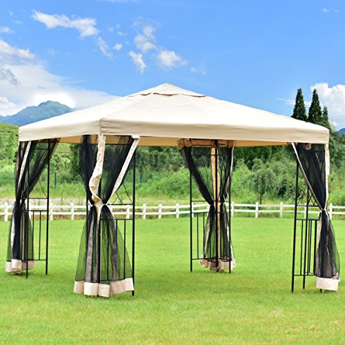 oldzon 10’x10’ Gazebo Canopy Shelter Patio Wedding Party Tent Outdoor Awning W/Netting with Ebook