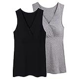 KUCI Women Maternity Nursing Tank Top Camisole Sleep Bra For Breastfeeding (S, Black+Grey/2Pack)