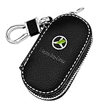 VILLSION Universal Car Key Holder Genuine Leather Case with Stainless Steel Hook Remote Key Fob Case with Metal Zipper Keychain Suit for Men Women, Black