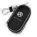 VILLSION Universal Car Key Holder Genuine Leather Case with Stainless Steel Hook Remote Key Fob Case with Metal Zipper Keychain Suit for Men Women, Black