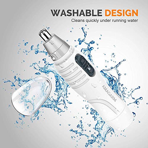 Updated Version Painless Nose Hair Trimmer for Men & Women, AMAGARM Electric Ear Eyebrow Ear Hair Remover/Clippers Epilator Removal, PX67 Waterproof, Mute Motor, Double-Edge Stainless Steel Blades