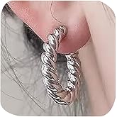 Gold Clip On Hoop Earrings for Women – Twisted Earrings, Hypoallergenic Flat Back Non Pierced Earrings, Lightweight Huggie Jewelry for Sensitive Ears