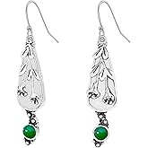 RLHRNDE Boho Handmade Earrings Delicate Carved Vintage Bohemian Antiqued Silver Vine Flower Dangle Drop Red Coral Waterdrop Statement Earrings Jewelry Gifts for Women Girls