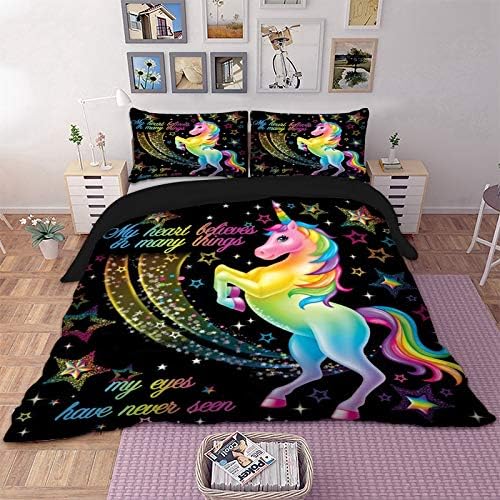 ChicFactor Unicorn 3 Piece Decorative Bedding Set : Duvet Cover + Pillowcase for Kids/Teens (Twin)