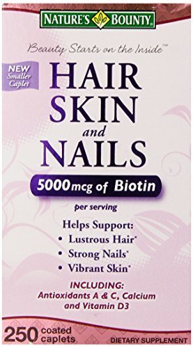  Nature's Bounty Hair Skin and Nails 5000 mcg of Biotin - 250 Coated Tablets Regular & Extra Strength (Extra Strength, Two Bottles each of 250 Softgels) 