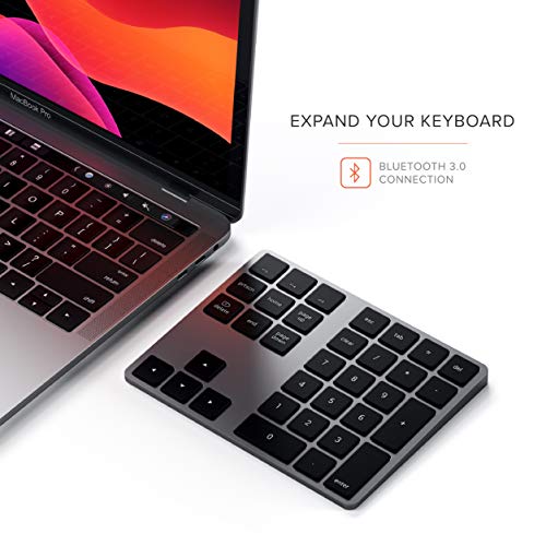 Satechi Bluetooth Extended Numeric Keypad (U.S. English Layout), Slim Rechargeable 34-Key Numberpad, for MacBook Air/Pro/Neo, iPad Air/Pro, iPad Mini, Mac Mini, iMac - Space Grey