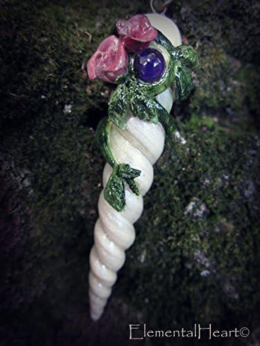 unicorn horn roses and leaves necklace w/ amethyst crystal quartz