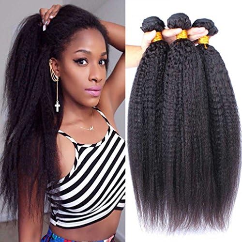 Brazilian Kinky Straight Hair Weave Wefts 3Pcs /Lot 100% Unprocessed Human Hair Extensions Italian Coarse Yaki Virgin Hair Bundles 10"-26" Natural Color (10"12"14")
