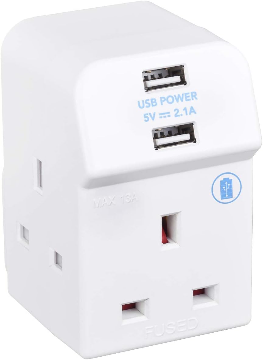 Masterplug Three Socket Fused Wall Plug Adaptor with USB A & C Charging Ports, White, 13A, 10.5W, 3G, A3UAC10