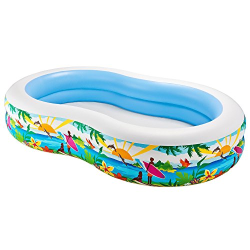 Intex 8.5ft x 5.25ft x 18in Swim Center Paradise Seaside Inflatable Kiddie Pool with Drain Plug for Quick and Easy Clean Up