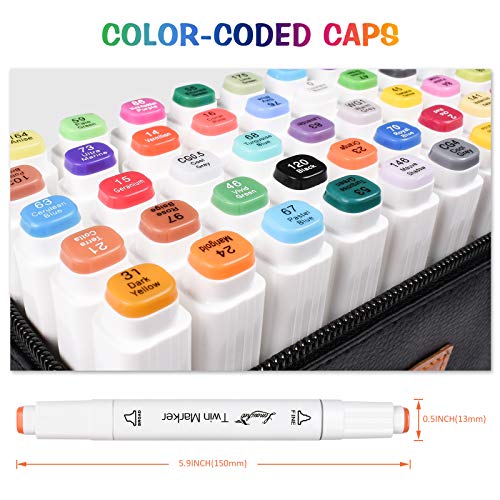 L\'émouchet 50 Colors Alcohol Markers, Dual Tips Permanent Art Markers with Leather Carrying Bag for Kids, Artist, Students, Art Markers Set for Sketching, Coloring, Calligraphy and Illustration