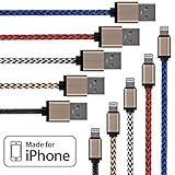 Lightning Cable for iPhone 5 Pack Braided (3.3 Feet) in Black, Red, Blue, White and Gold - Cable w/ Lightning Connector - Lightning to USB cable / Cord for iPhone Compatible with iPhone 6 & 5