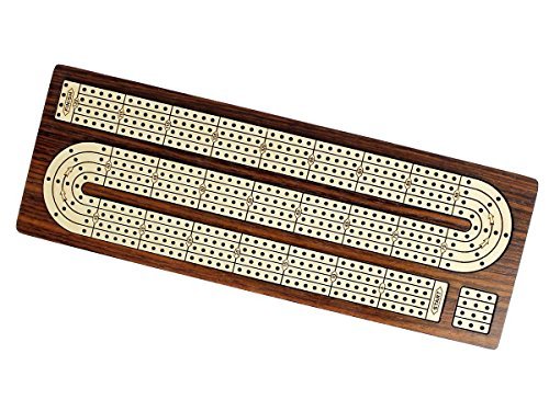 House of Cribbage - Continuous Cribbage Board Inlaid 4 Tracks Rosewood/Maple with Sliding Lids and Drawer