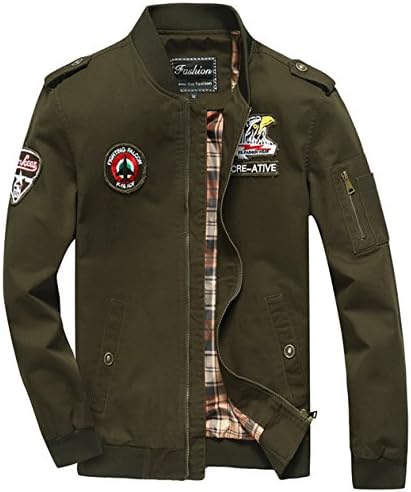 Sawadikaa Men's Military Cotton Lightweight Jacket Windbreaker Wind Trench Coat Bomber Jacket Army Green X-Large