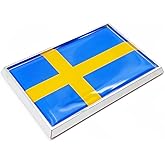 Perdecor Sweden Flag Sticker Emblem Swedish Decal Car Chrome Flags, 2 Pack, 3 x 2 inches