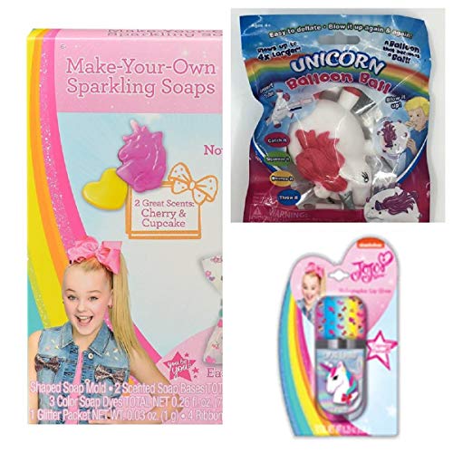 Jojo Siwa Make Your Own Sparkling Soap Kit, 1 Unicorn Lip Gloss and 1 Unicorn Balloon Ball