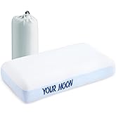 YOUR MOON Memory Foam Travel Size Pillow, Pure Cotton Cover, Small Compressible Camping Pillow for Sleeping, Portable Backpacking Support Pillows for Hiking, Car(White Blue)