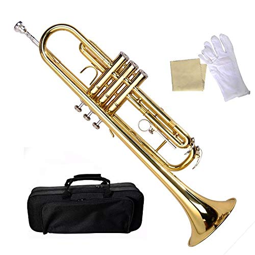 MrBigDeal Beginner Trumpet in Gold Bb Kids Musical Brass Body ,Care Kit ,Case