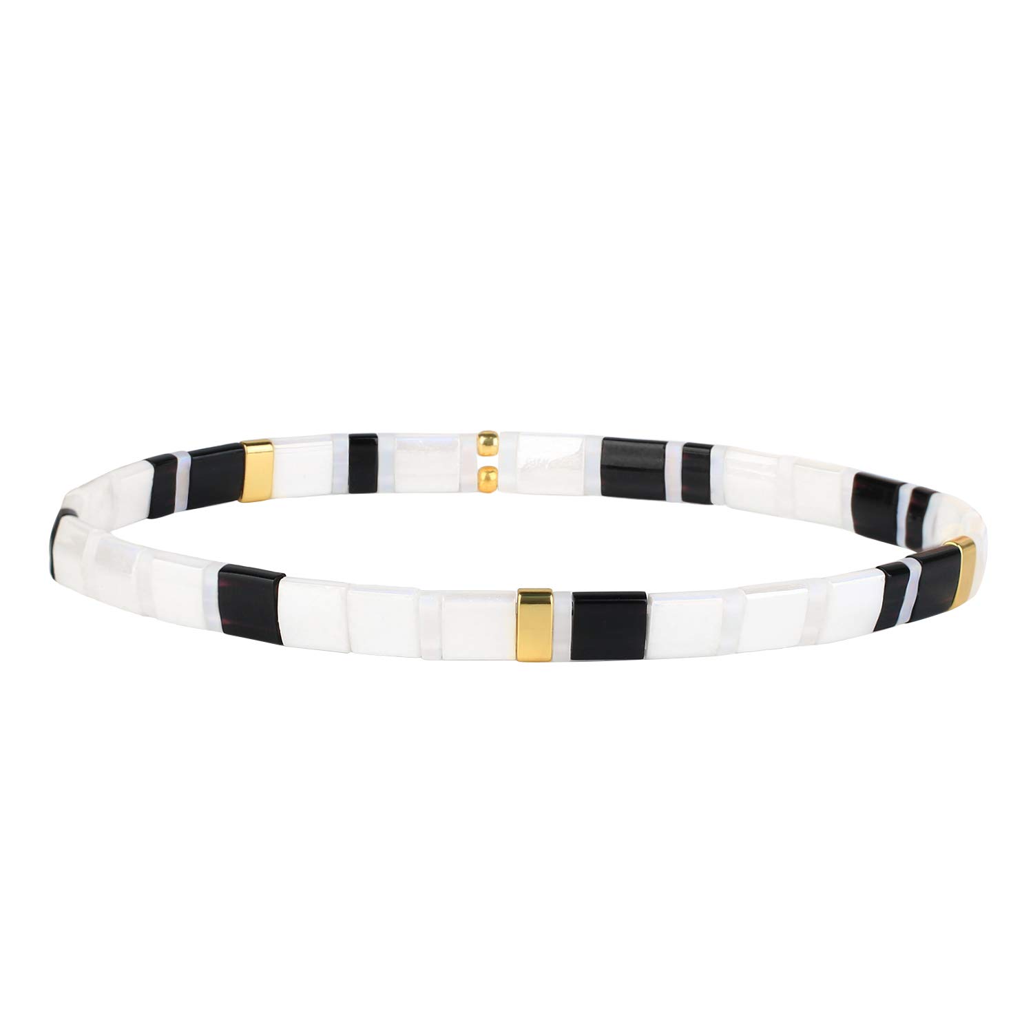 KELITCH New Miyuki Tila Beaded Stretch Bracelets Women Tila Bracelets Stackable Friendship Bracelets - White Black 11C