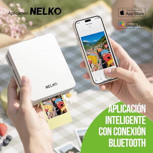 Nelko PP01 Portable Photo Printer with 100 Sheets Paper and Ink Cartridge, Instant Photo Printing for iOS/Android, Mini Pocket Size Printer with Editing App | Impresión en color, edición de aplicaciones con filtros / marcos, para viajes, artesanías, regalos personalizados