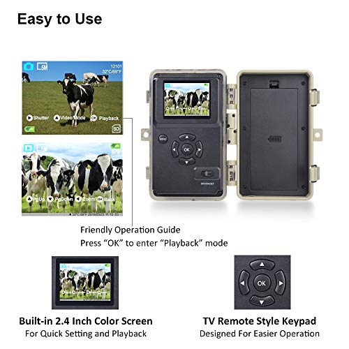 Meidase Trail Camera 16MP 1080P, Game Camera with No Glow Night Vision Up to 65ft, Hunting Camera with Motion Activated, 2.4" Color Screen and Unique Keypad, Waterproof Wildlife Camera