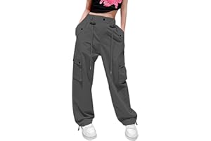 HENGAO Girls Drawstring Cargo Pants Casual Y2K Parachute Pants 5-14 Years