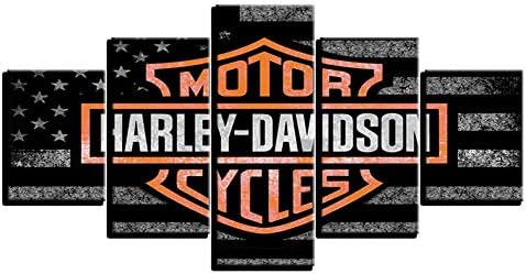 SXMXO 5 Panels Harley Davidson Sign Prints On Canvas Motorcycle Riding Picture Art Print Home Decoration Office Wall Artwork,20 * 35 * 220 * 45 * 220 * 55 * 1 [Energy Class A]