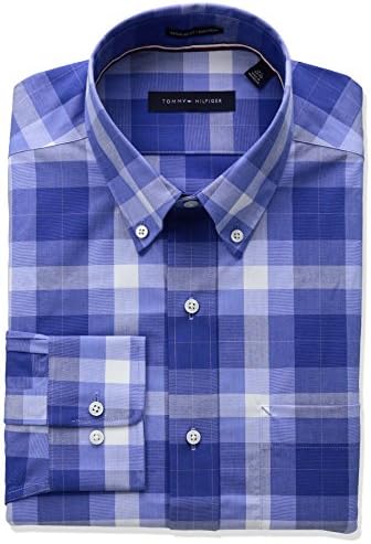 Tommy Hilfiger Men's Non Iron Regular Fit Multi Plaid Spread Collar Dress Shirt