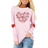Valentines Shirts for Women Love Heart Letter Print T-Shirts Long Sleeve Graphic Tee Holiday Tops