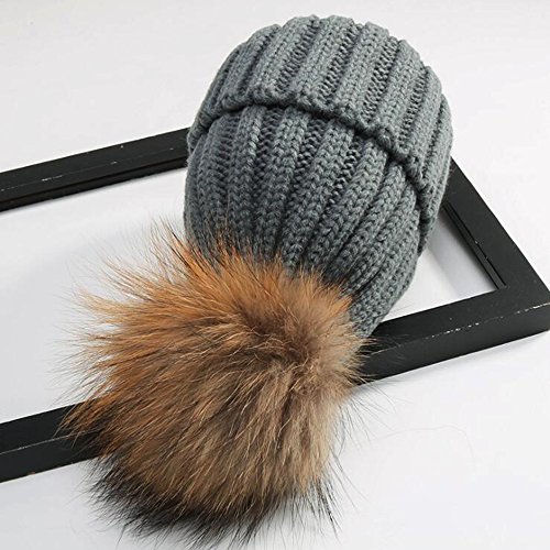 Girls Winter Hats, Winter Snow Ski Hip Hop Caps Wool Knitted Hat for Girls Hats Dark gray 46-51cm