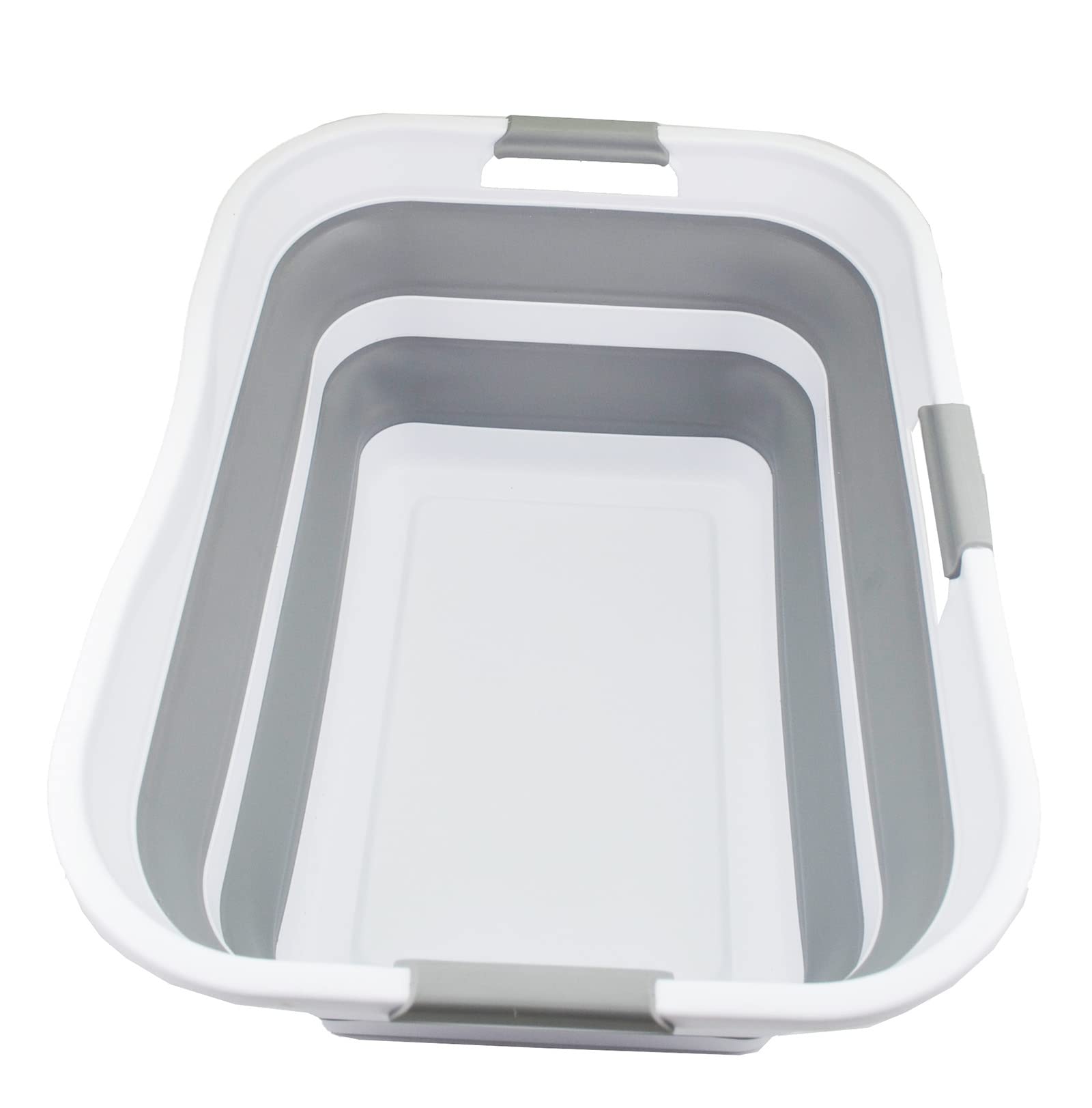 SAMMART 42L Collapsible Plastic Laundry Basket - Foldable Pop Up Storage Container/Organizer - Portable Washing Tub - Space Saving Hamper/Basket (White/Grey)