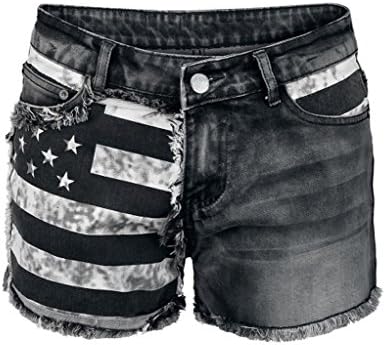 Dressation Womens Punk Style Flag Design Shorts Jeans Pants Black