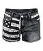 Dressation Womens Punk Style Flag Design Shorts Jeans Pants Black