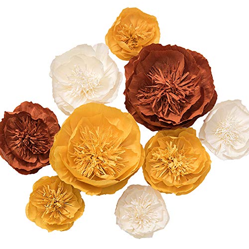 Ling's moment Giant Paper Flowers, 9 X Handmade Crepe Paper Peony Flowers, Wall Arts for Fall, Paper Flowers Decorations for Wall Wedding Bridal Shower Nursery Room Thanksgiving