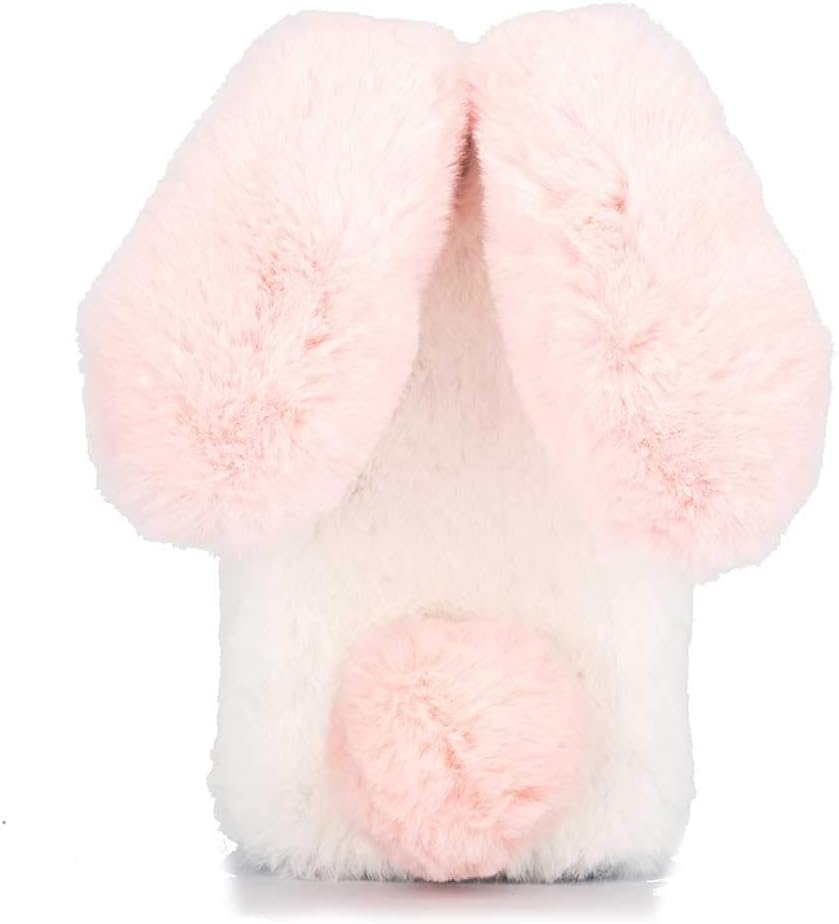 HongHushop Cute Rabbit Case Plush Cover for iPhone XR Case Super Soft Warm Fluffy Furry Bunny Ears Shockproof Back Case Cover Chic Bling Crystal Diamond Bowknot Case -White pink
