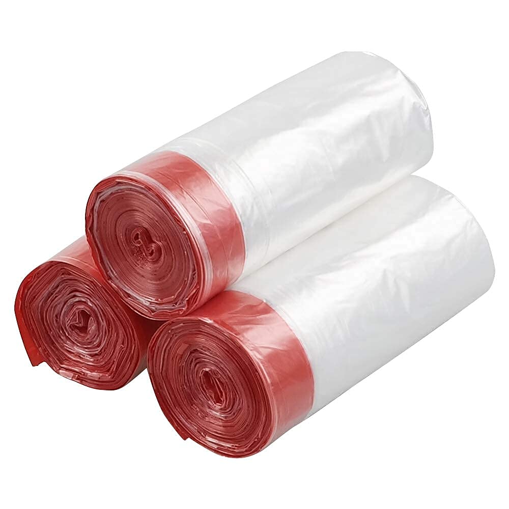 Waikhomes 30 L Plastic Drawstring Bin Liners, Clear Kitchen Trash Bags, 3 Rolls, 110 Bags