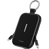 RORRY Portable Charger, 5000mAh Portable Charger Power Bank with Built-in Cables, Travel Keychain Charger Battery Pack for iPhone 17/16/15/14/13/12, for AirPods 2/3/4/Pro, Black