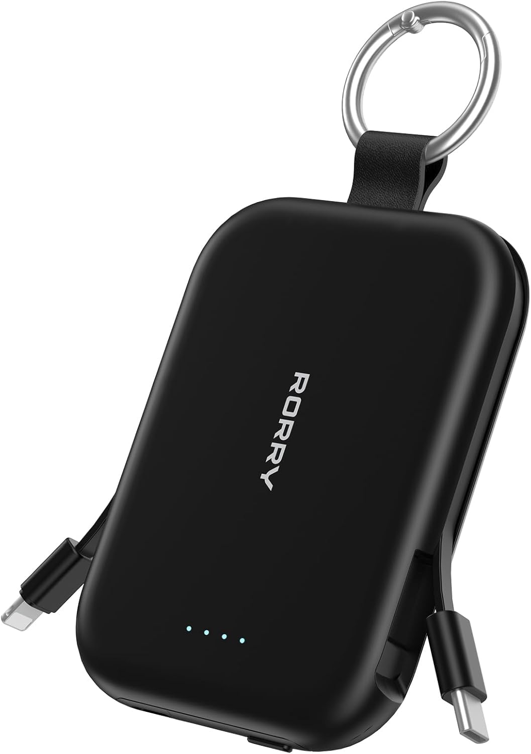 RORRY Portable Charger, 5000mAh Portable Charger Power Bank with Built-in Cables, Travel Keychain Charger Battery Pack for iPhone 17/16/15/14/13/12, for AirPods 2/3/4/Pro, Black