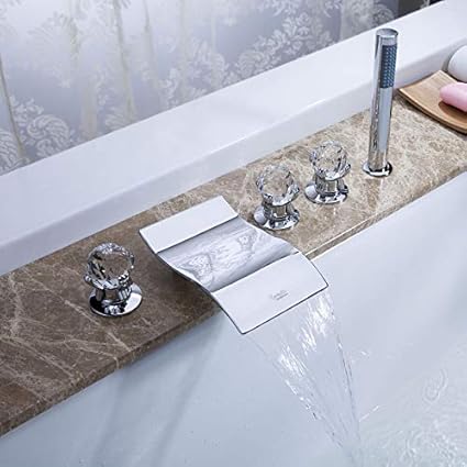 Azos Split Bathtub Faucet Waterfall Wash Basin Brass Chrome Cold