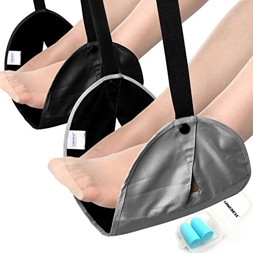 Keasy New Combination - Hammock-style Portable Travel Footrest + Prevent Noise Earplugs/Ultralight & Easy Setup,For Airplane&Train&Buses&Office&Home!! (Grey+Black)