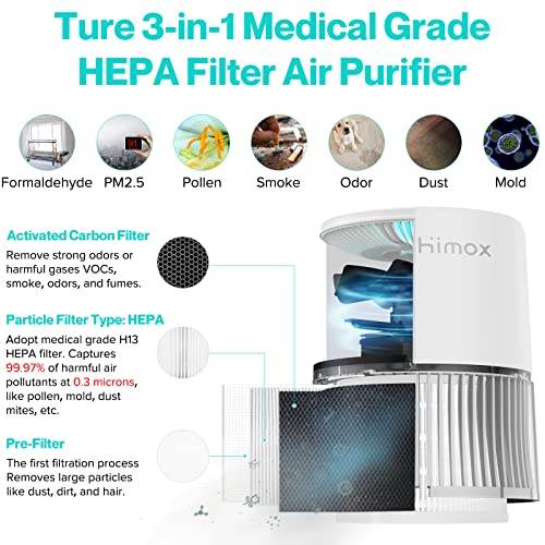 Smart Air Purifiers Pets Home 650 SqFt Coverage with IAQ Monitor, HIMOX