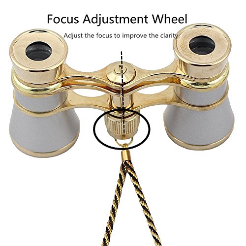 Opera Glasses Compact Binoculars for Theater Horse Racing Classical Lady Gift 3X25 Silver with Gold Chain