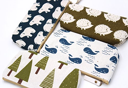 FIVOENDAR Adorable Forest and Animal Linen Pencil Case Pen Zipper Bag Coin Organizer Makeup Costmetic Bag Pouch - Set of 4 - Thumbnail 4