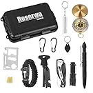 Reserwa Survival Gear 13 in 1 Emergency Survival Kit with Tactical Pen Survival Knife Tactical Flashlight Fire Starter Whistle Paracord Bracelets Survival Tools For Travelling Hiking (Black)