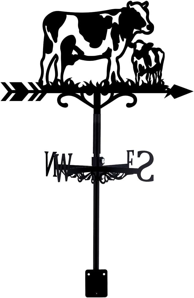 Weathervanes - SUPERDANT Cow Weathervane Wrought Iron Wind Vane Roof Garden Direction Sign Outdoor Farmhouse Decoration Weathercock Ornament Wind Vane Weathervanes Metal Wind Measuring Tool