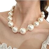 Sandistore Women Big Pearl Crystal Statement Chain Necklace