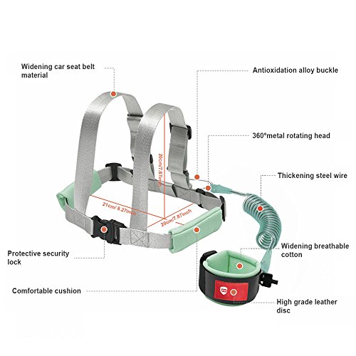 [2018 New Version] OFUN Safety Harness for Kids, Baby Harness for Walking, Toddler Harness Safety Leashes, Anti Lost Wrist Link for Toddlers (Mint Green)