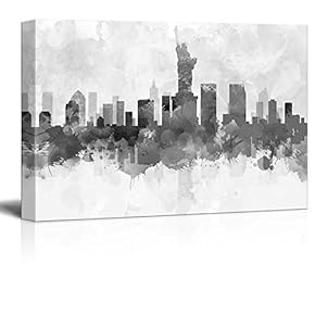 Black and White New York City Statue of Liberty with Watercolor Splotches - Canvas Art Home Art - 12x18 inches