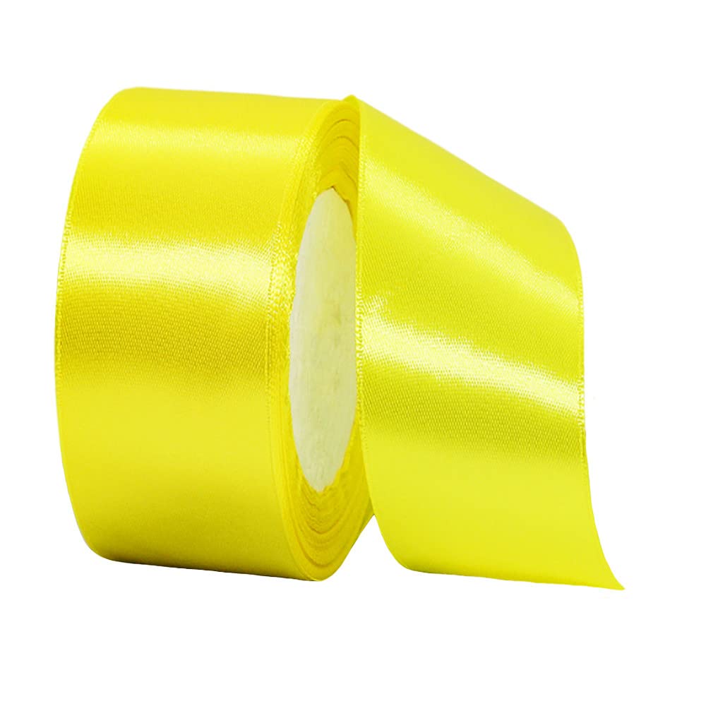 40mm Wide Thick Lemon Yellow Ribbon for Gift Wrapping,22m 1.5Inch Large Fabric Satin Ribbon Yellow Bow for Gift Wrapping,Ribbons for Crafting,Bouquets,Wedding Car,Presents,Cake,Christmas Decorations