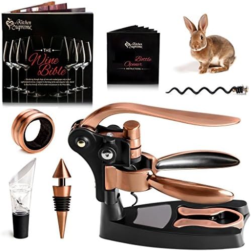 Wine Opener Corkscrew BEST Wine Bottle Opener - 7 Piece Bundle with Stand, Bottle Plug, Wine Aerator, Drip Ring, Foil Cutter &amp; EXTRA Teflon Spiral + Wooden Box Perfect Gift Set